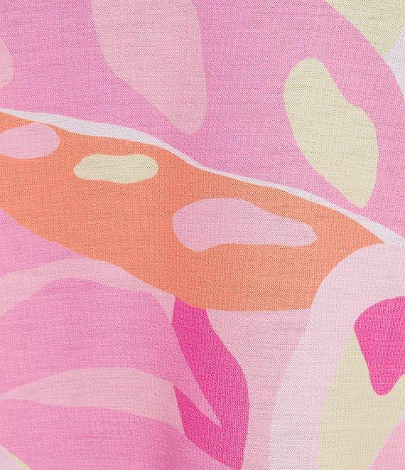 Allison Daley Plus Size Palm Tropical Layers Print Short Sleeve Crew Neck Knit Top Product Image