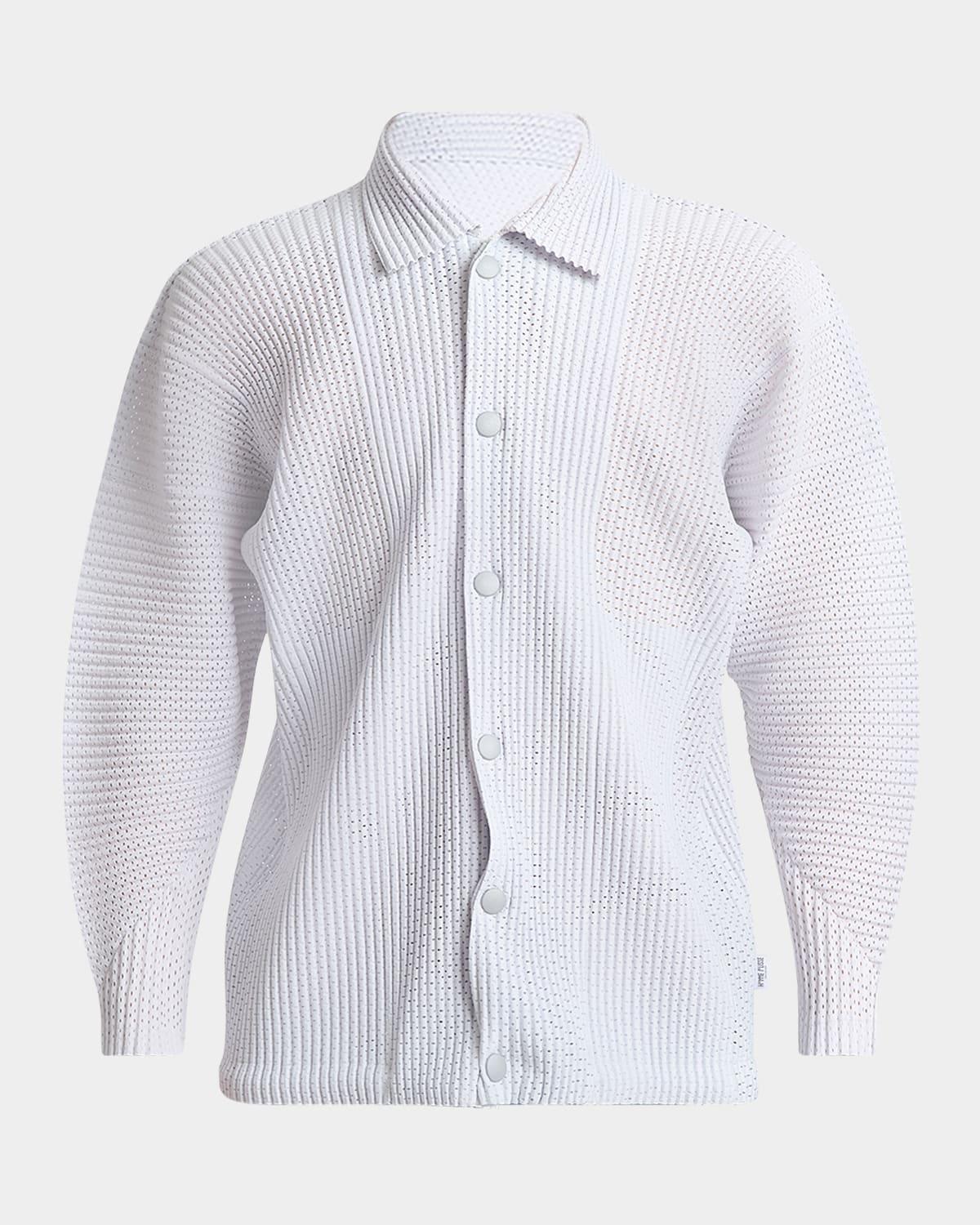Men's Pleated Mesh Button-Down Shirt Product Image