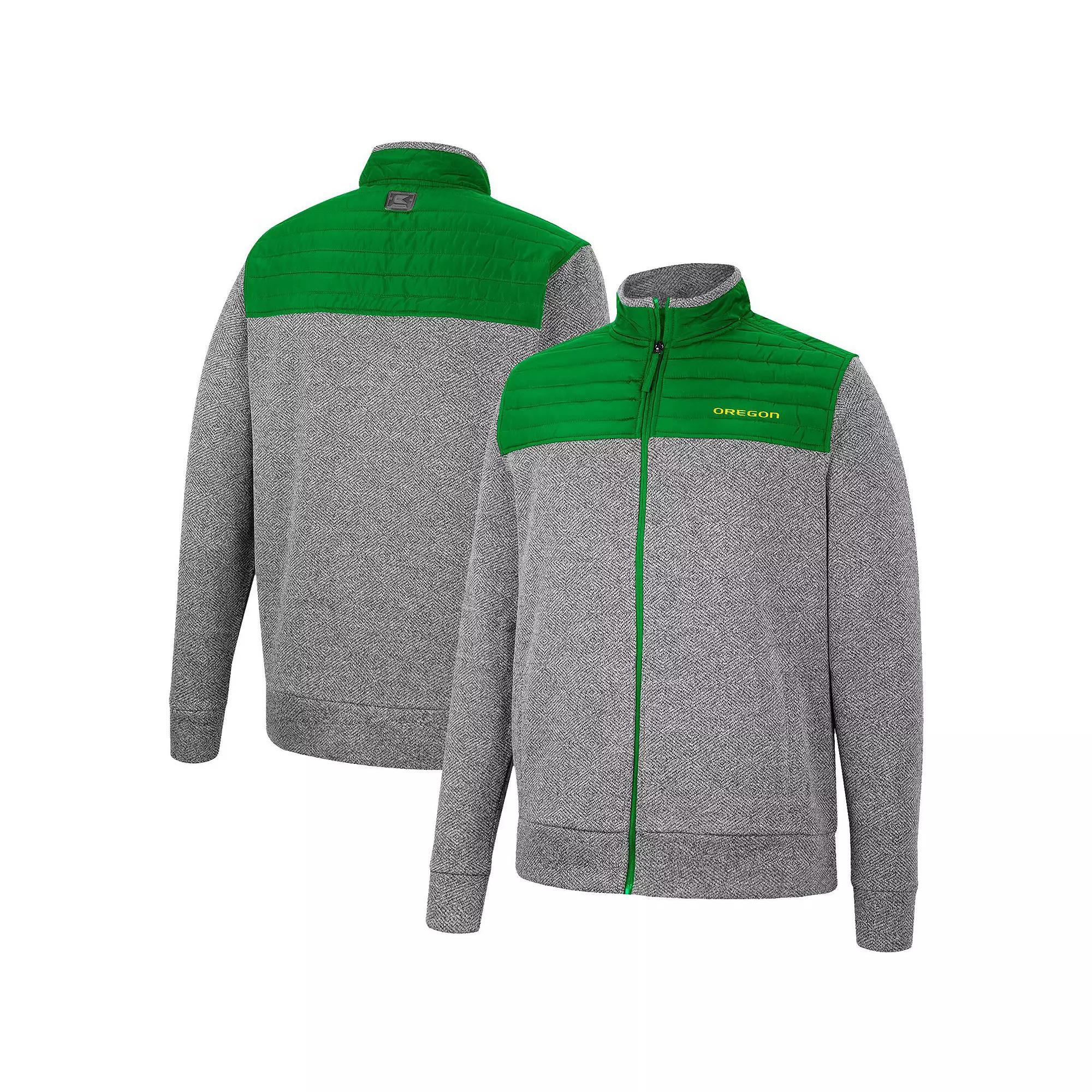 Men's Colosseum Charcoal/Green Oregon Ducks Putter Herringbone Full-Zip Jacket, Size: Medium Product Image