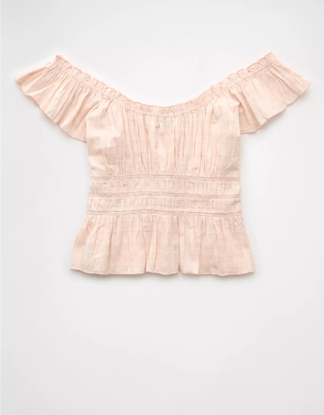 AE Ruched Flutter Sleeve Blouse Product Image