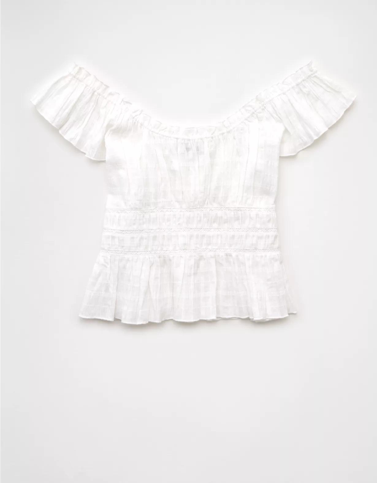 AE Ruched Flutter Sleeve Blouse Product Image