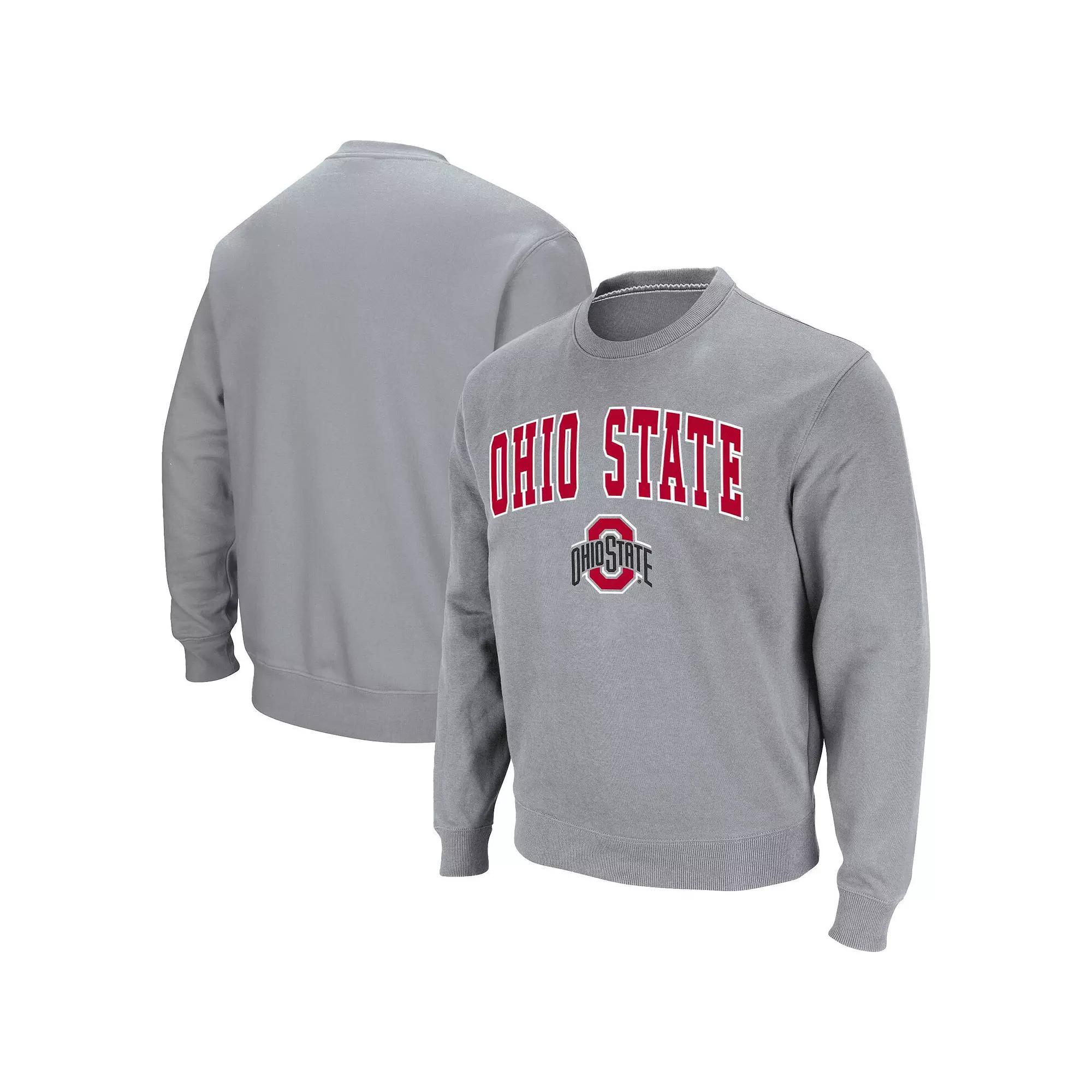 Men's Colosseum Heathered Gray Ohio State Buckeyes Team Arch & Logo Tackle Twill Pullover Sweatshirt,  Product Image