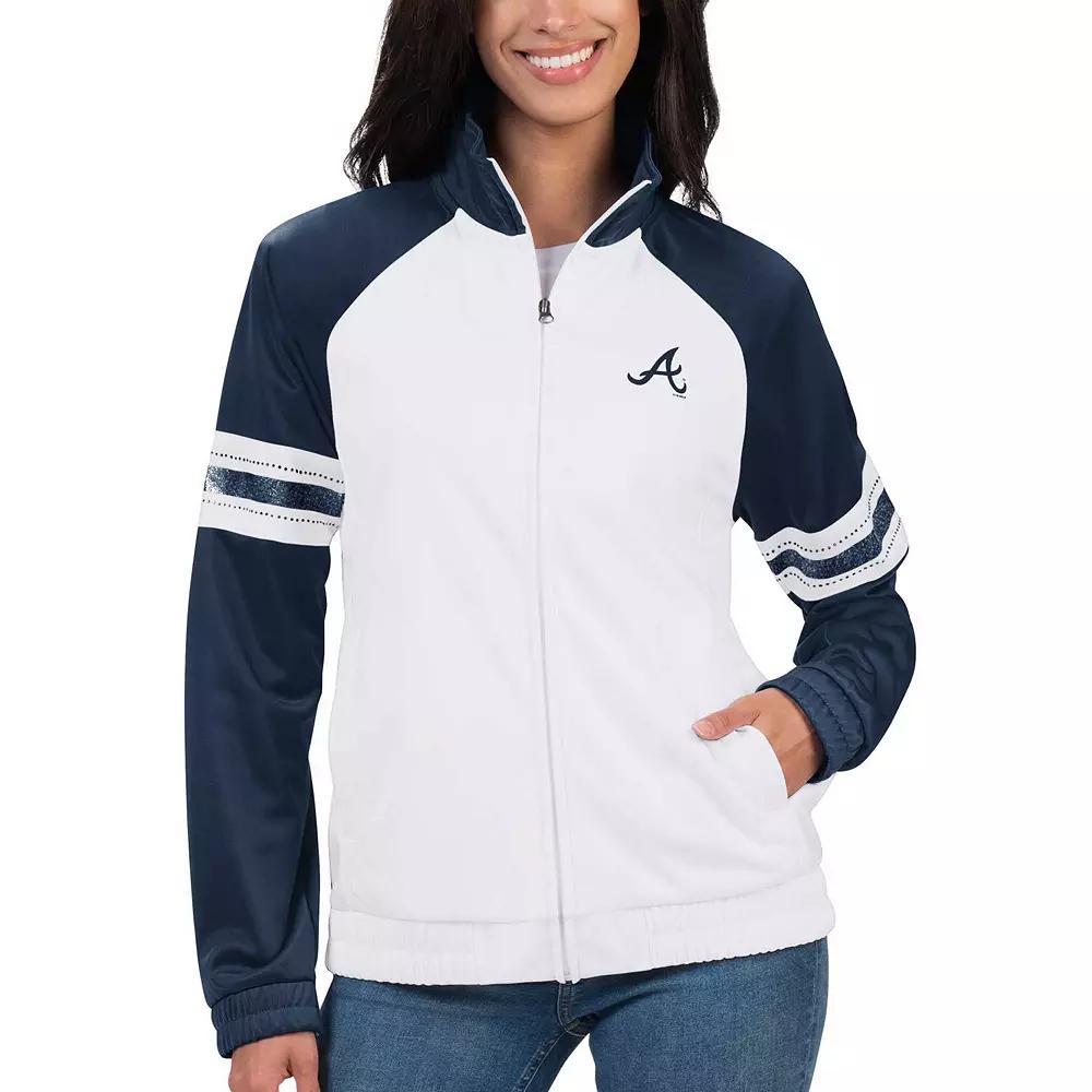 Women's G-III 4Her by Carl Banks White Atlanta Braves Show Up Raglan Full-Zip Track Jacket, Size: Medium Product Image