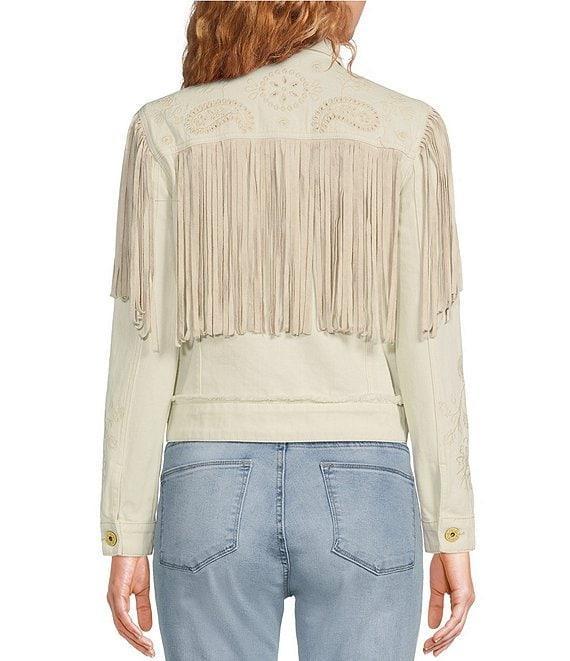 Scully Western Embroidered and Fringe Detailed Western Denim Jean Statement Jacket Product Image
