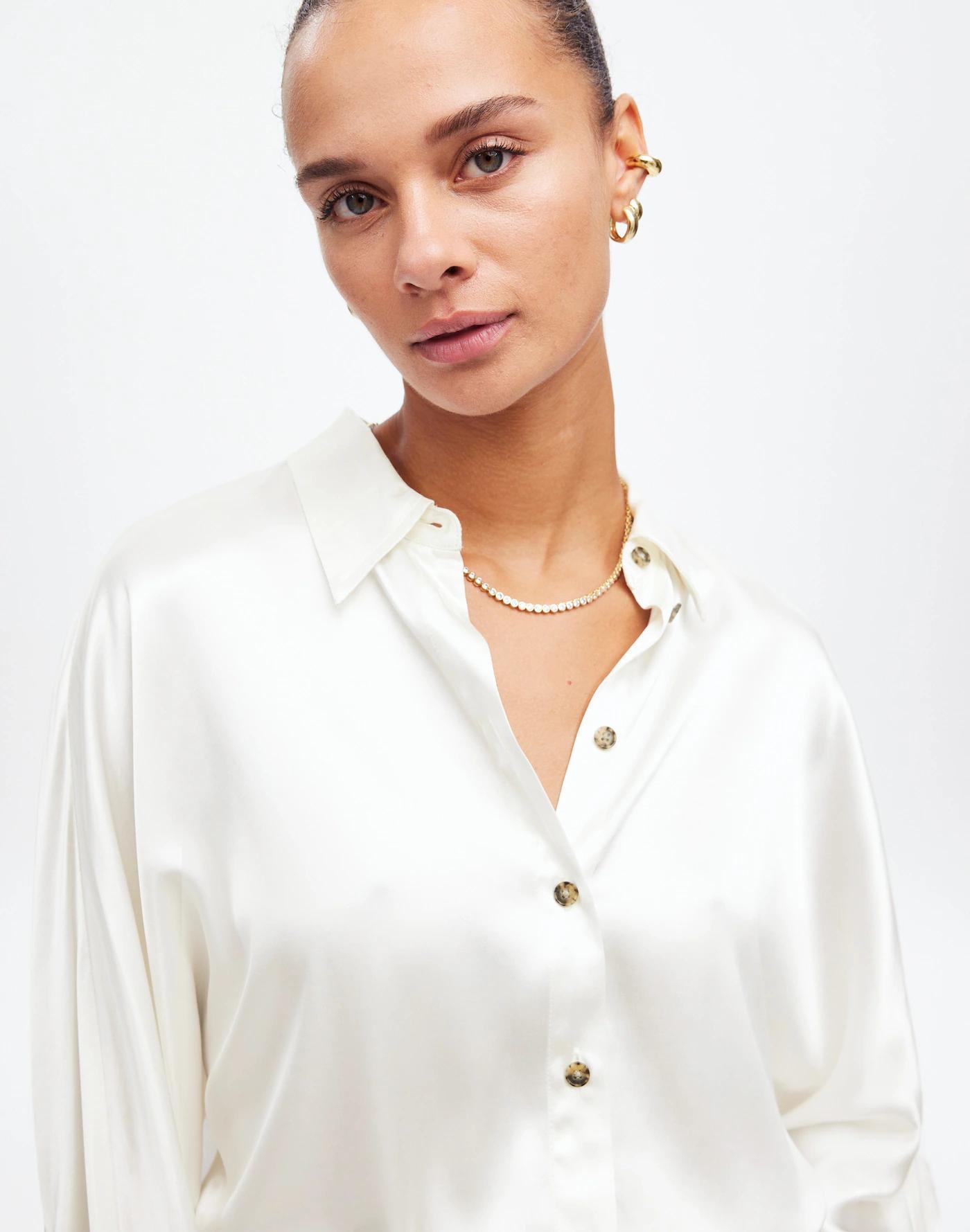 Relaxed Dolman Button-Up Shirt in Satin Product Image