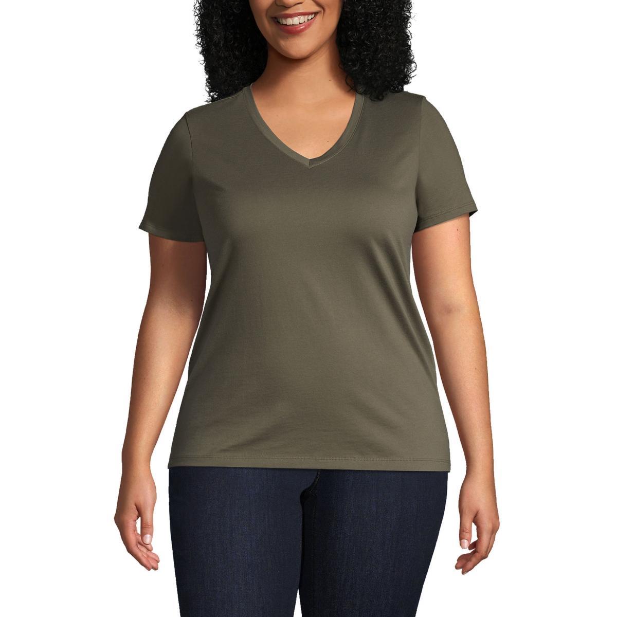 Plus Size Lands' End Relaxed-Fit Supima Cotton V-Neck Tee, Women's, Size: 3XL, White Product Image