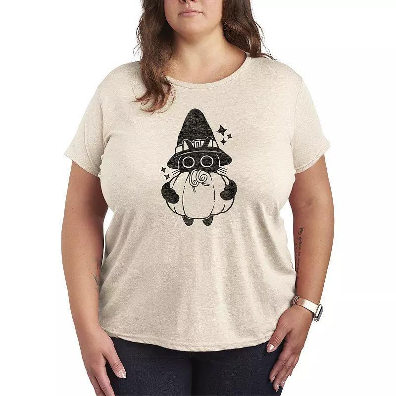 Plus Size Witch Cat With Pumpkin Graphic Tee, Womens Product Image
