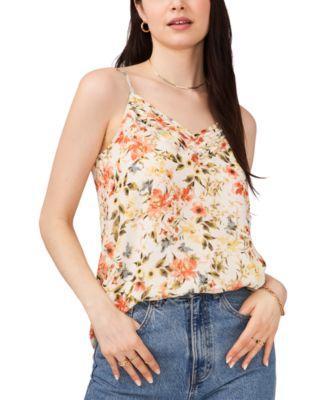 1.state Womens Printed Pin-Tuck V-Neck Camisole Top Product Image