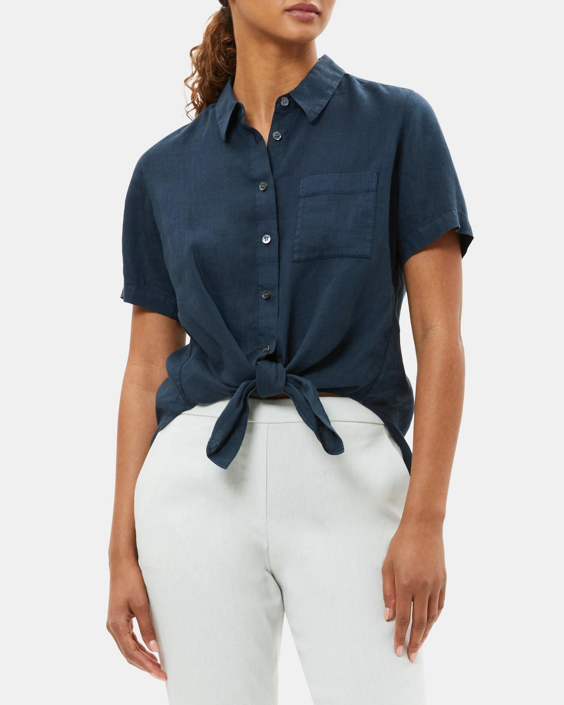 Tie-Front Shirt in Linen Product Image