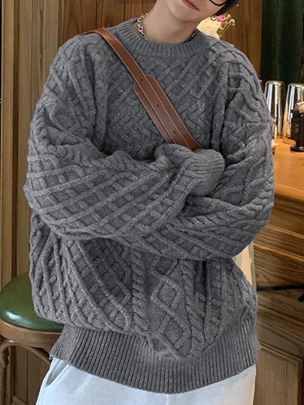 Men's Solid Pullover Cable Knit Sweater Product Image