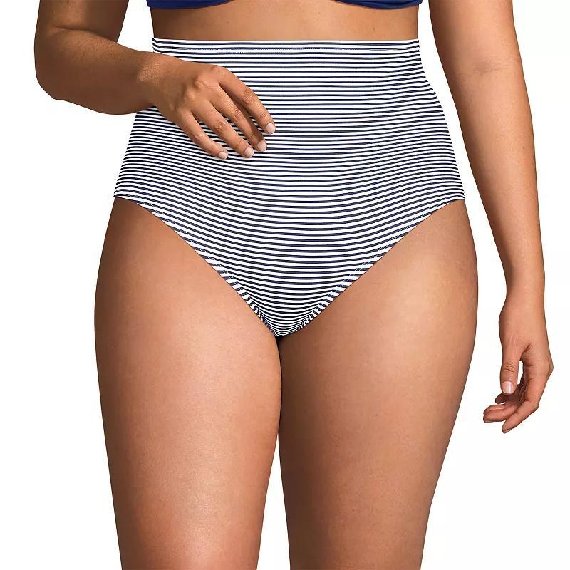 Plus Size Lands End Size Ultra High Waisted Slender Bikini Bottoms, Womens Deep Blue Product Image
