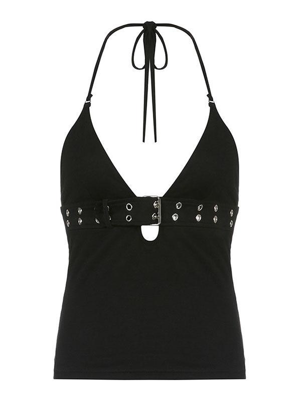 Buckle Strap Halter Crop Cami Top Product Image