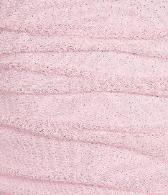 Honey and Rosie Metallic Mesh Drape Neck Shirred Dress Product Image