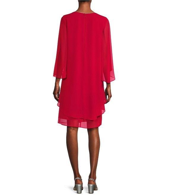 Marina 3/4 Sleeve Chiffon Overlay Shift Dress Product Image