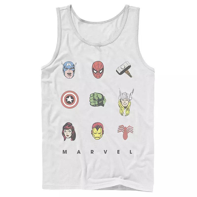 Men's Marvel Retro Avengers Iconic Symbols Tank Top, Boy's, Size: XL, White Product Image