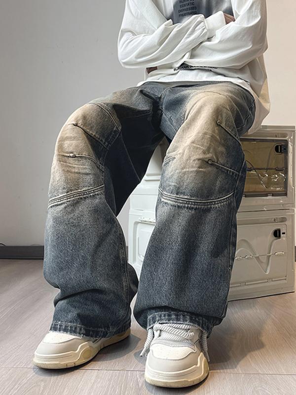 Men's Washed Distressed Ruched Loose Jeans Product Image