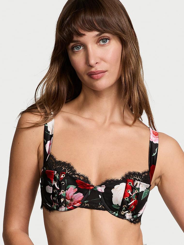 ATELIER Victoria's Secret Satin Lace Trim Lightly Lined Balconette Bra Product Image