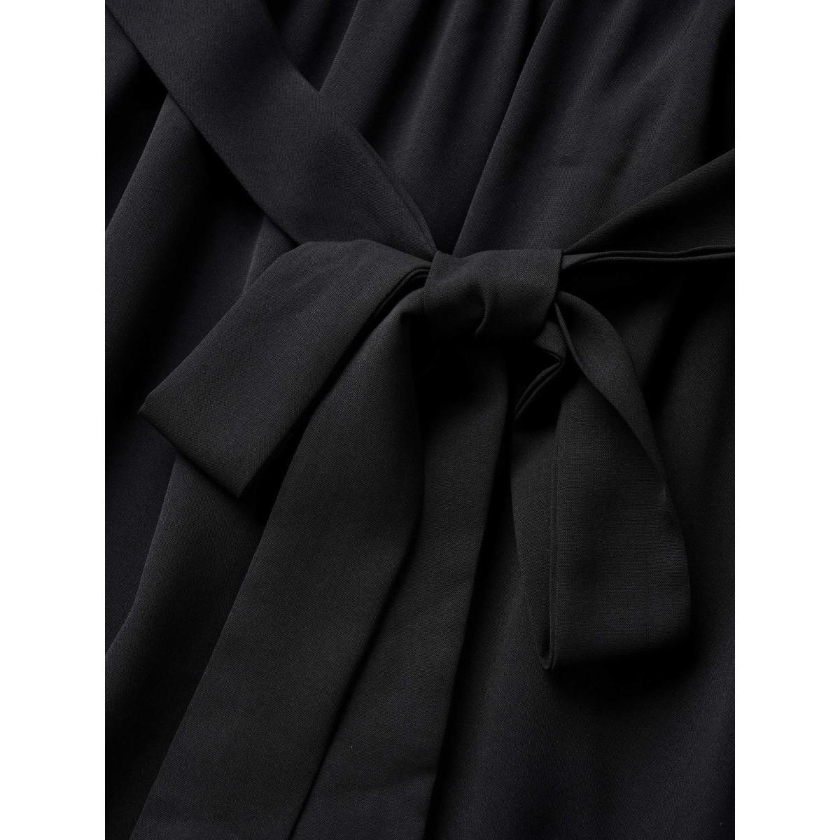 Plus Size Bloom Dress - Solid Tie Surplice Ruffle High Low Dress Black Women Elegant Cross straps V-neck Short sleeve Curvy Midi Dress BloomChic 14/1X Product Image