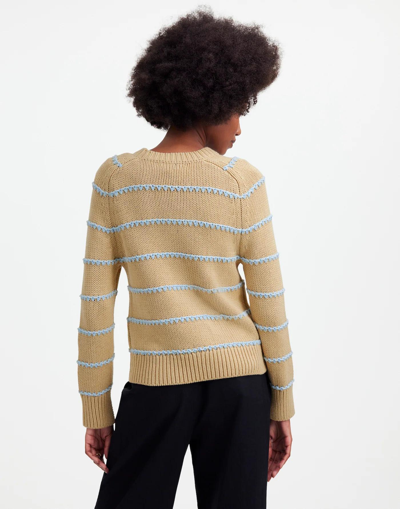 Textured Cotton Crewneck Sweater in Stripe Product Image
