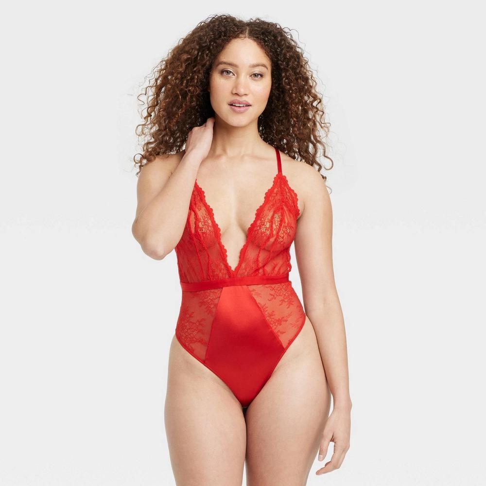 Women's Unlined Lace Lingerie Bodysuit - Auden™ Red S Product Image