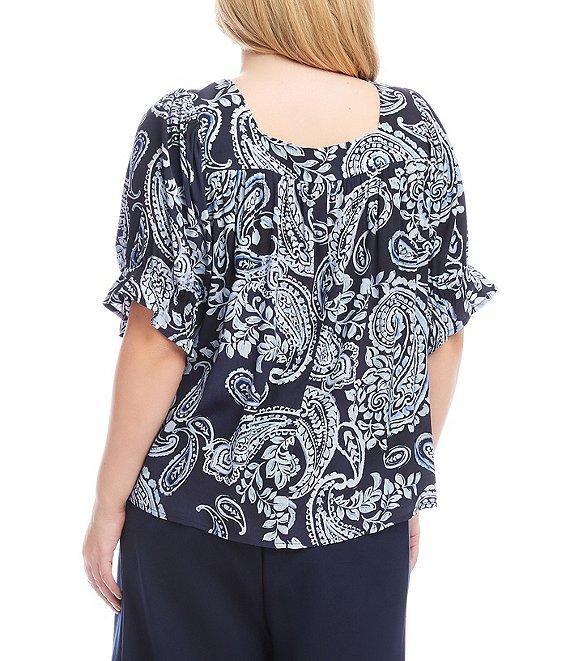 Karen Kane Plus Size Paisley Square Neck Short Sleeve Top Product Image
