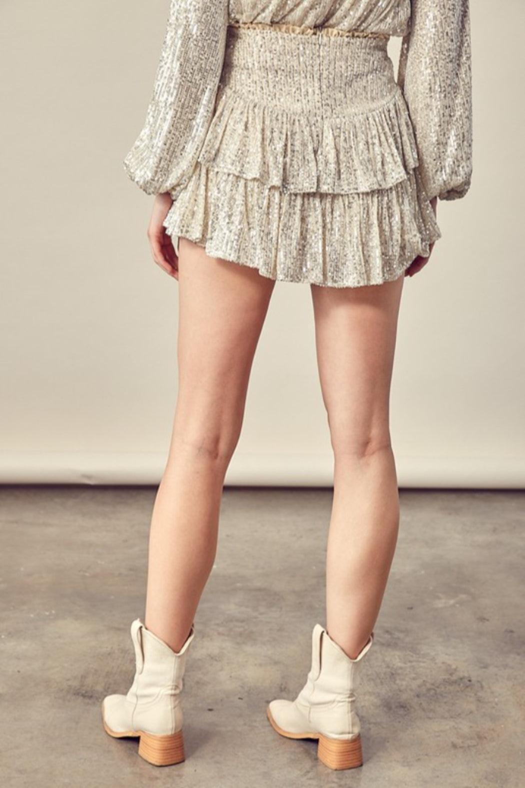 Tiered Ruffle Sequin Skirt Product Image