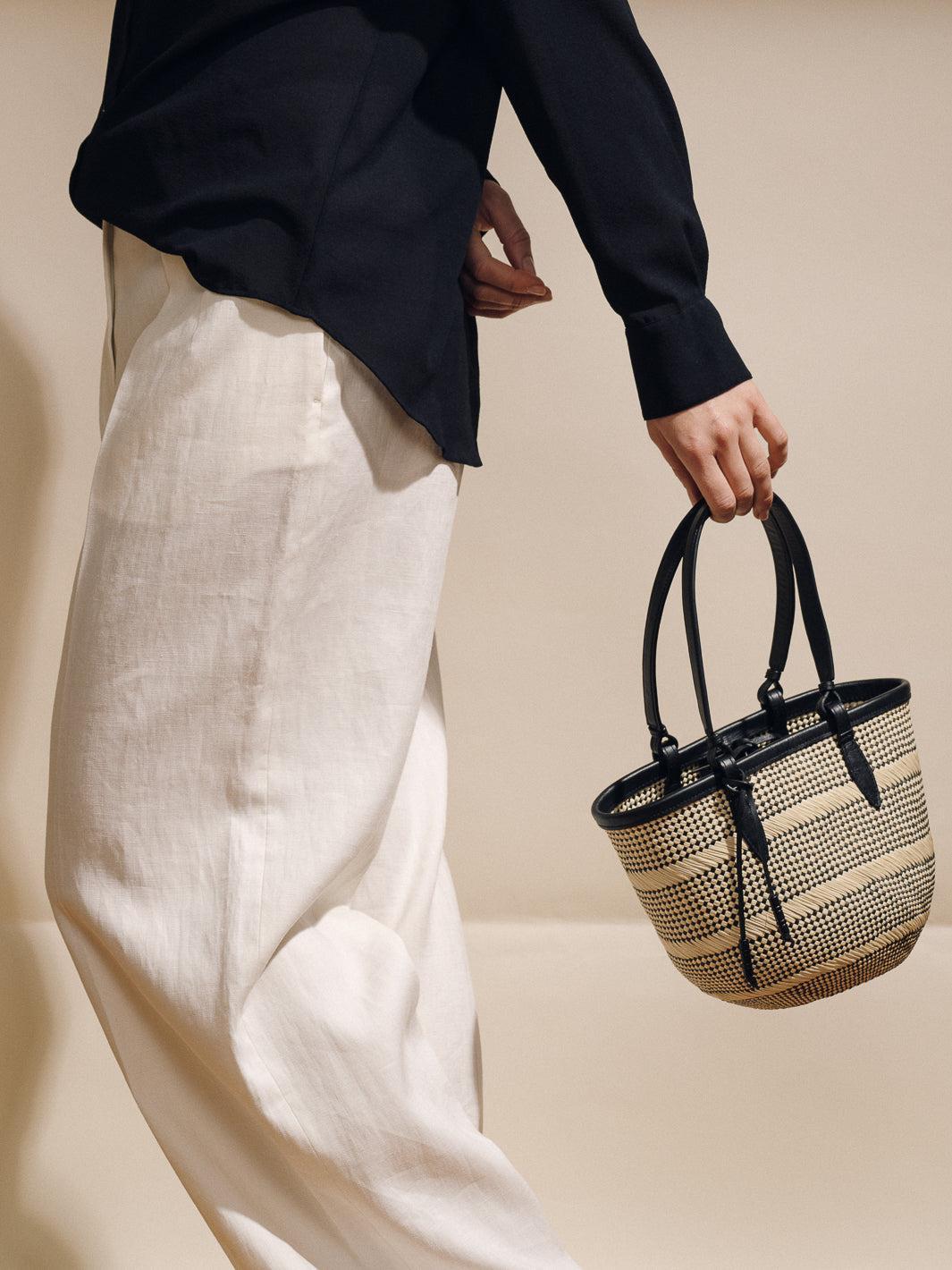 The Small Basket in Striped Iraca Product Image