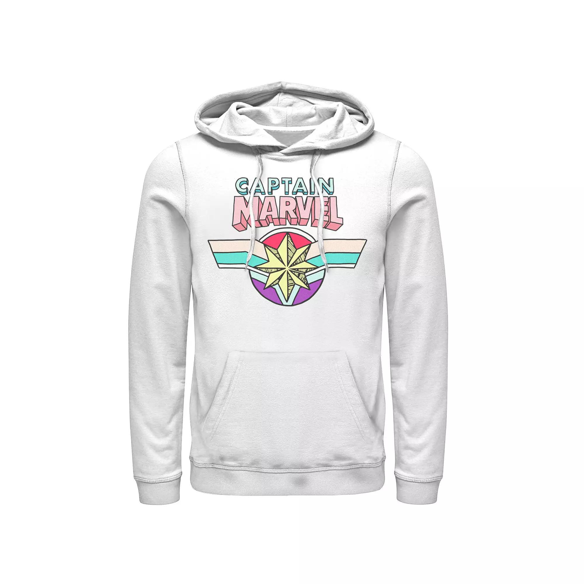 Men's Marvel Captain Marvel Cartoon Style Logo Hoodie, Size: XXL, White Product Image