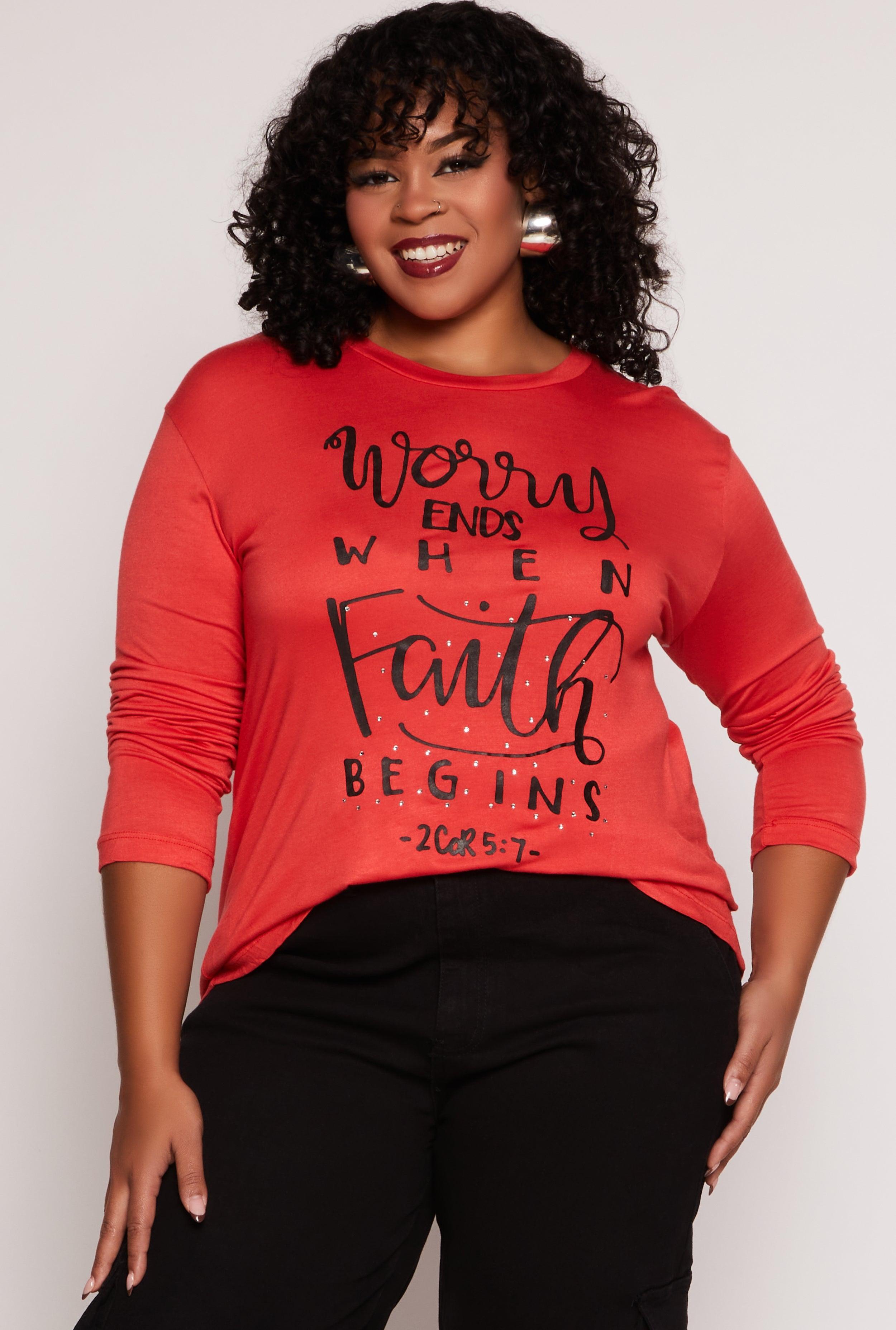 Womens Plus Size Worry Ends When Faith Begins Tee Product Image