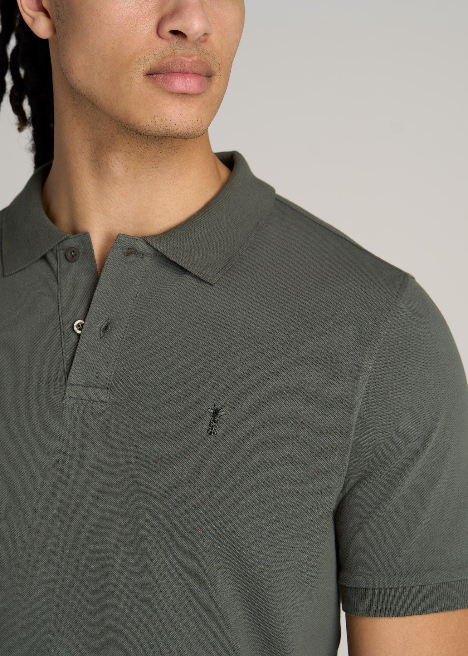 Men's Tall Classic Polo with Embroidered Logo in Grey Blue Product Image