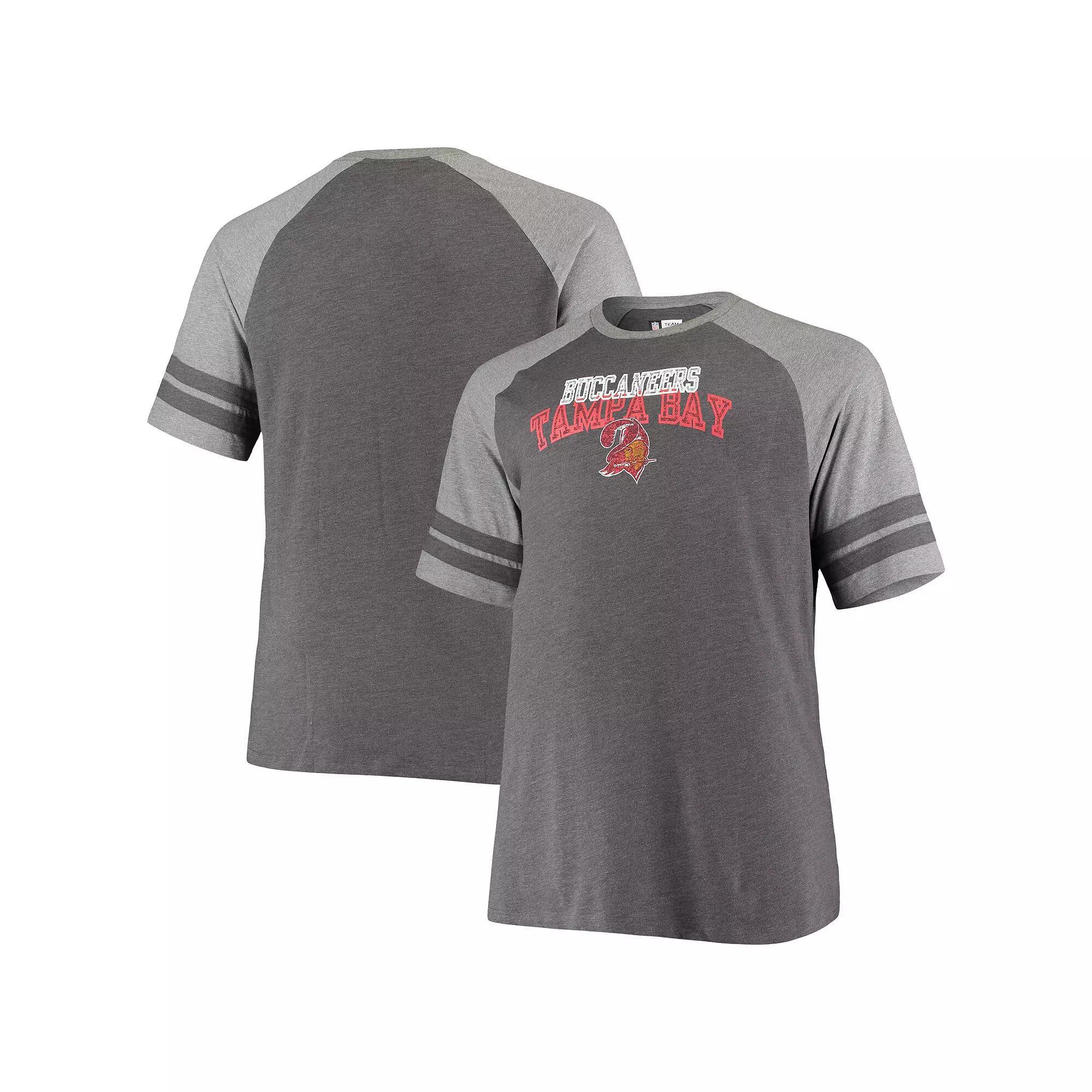 Men's Fanatics Branded Black/Heathered Gray Tampa Bay Buccaneers Big & Tall Throwback 2-Stripe Raglan T-Shirt, Size: XLT Product Image