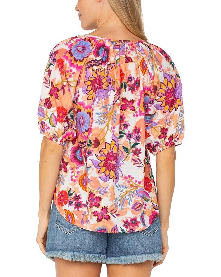 Petite Long Sleeve Button Front Shirred Woven Blouse Product Image