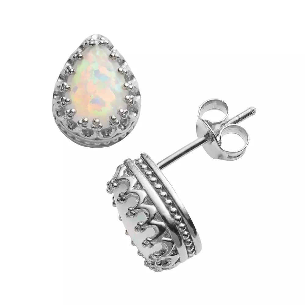 Designs by Gioelli Sterling Silver Lab-Created Opal Crown Stud Earrings, Women's, White Product Image