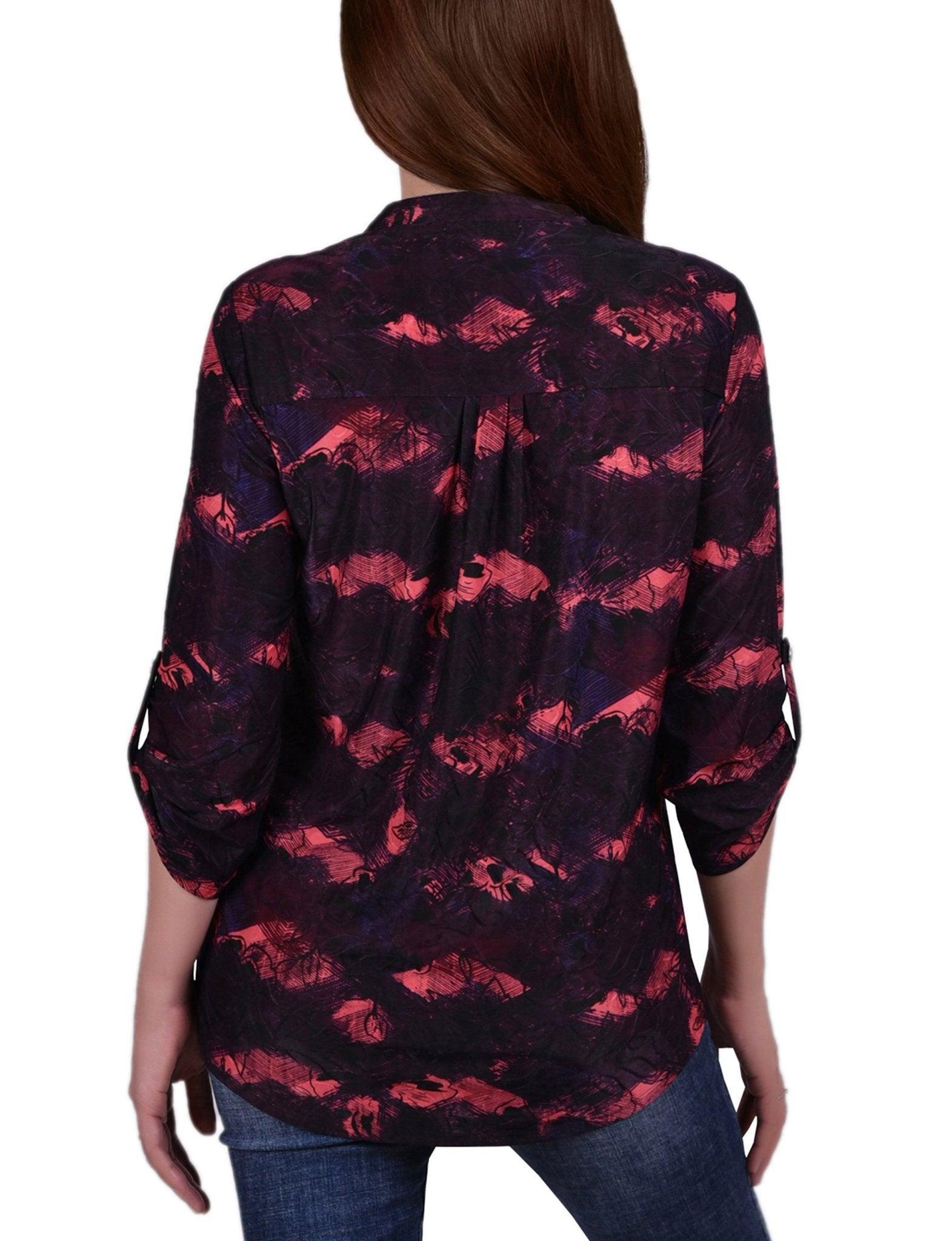Red Milaflor 3/4 Sleeve Roll Tab Y Neck Top Product Image