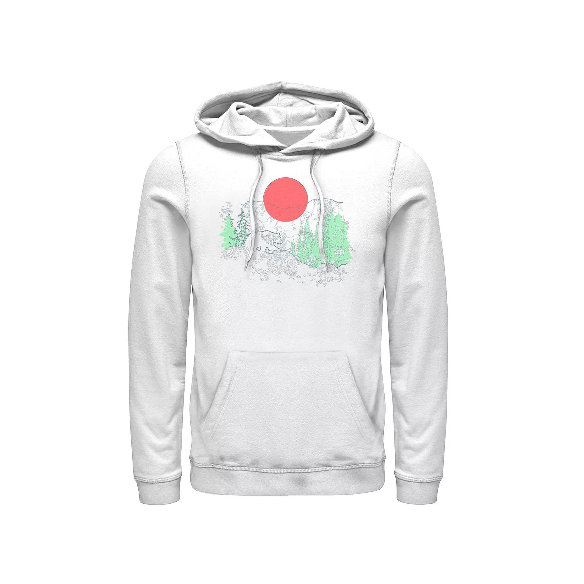 Men's Cali Bear Mountains With Neon Trees Line Sketch Hoodie, Size: 3XL, White Product Image