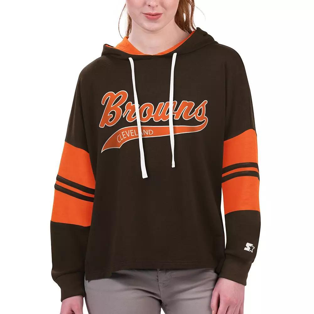 Women's Starter Brown Cleveland Browns Bump And Run Long Sleeve Hoodie T-Shirt, Size: XL Product Image