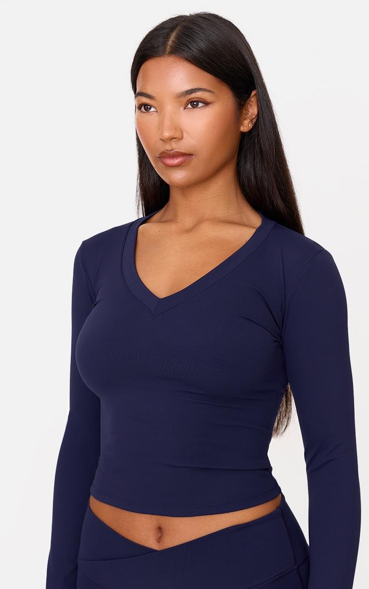 Navy Sculpt V Neck Long Sleeve Longline Top Product Image