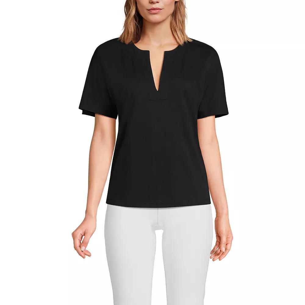 Women's Lands' End Short Sleeve Supima Notch Neck T-shirt, Size: XS, Black Product Image