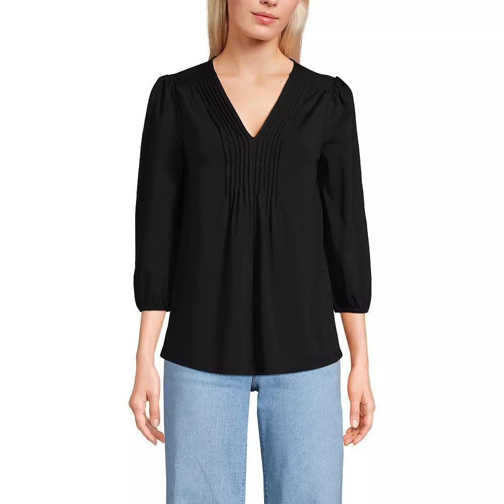 Women's Lands End Lightweight Jersey Pintuck Top, Size: Medium, Black Product Image
