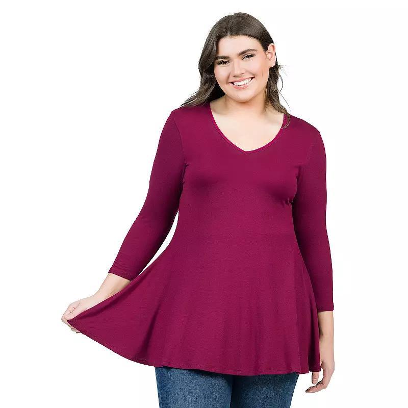 Plus Size 24Seven Comfort Apparel Quarter Sleeve V-Neck Tunic Top, Women's, Size: 2XL, Blue Product Image