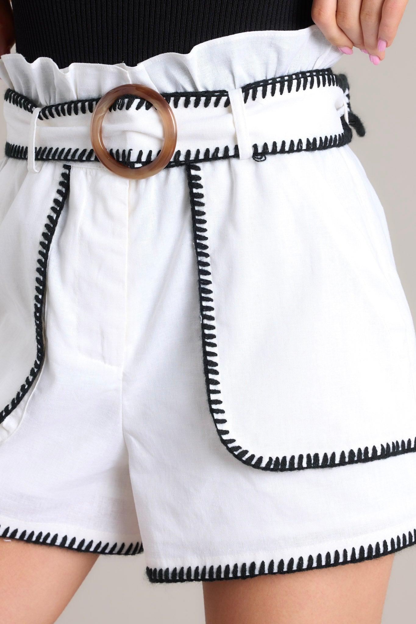 Everyday Memories White Linen Belted Shorts Product Image