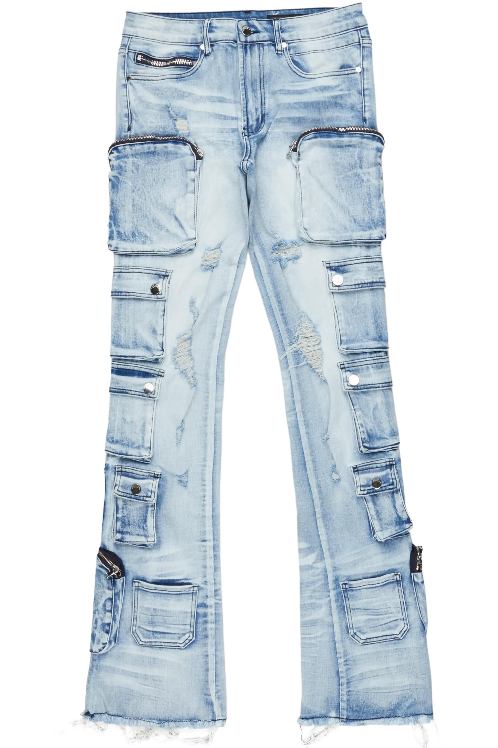 Konrad Light Blue Cargo Stacked Flare Jean Male Product Image