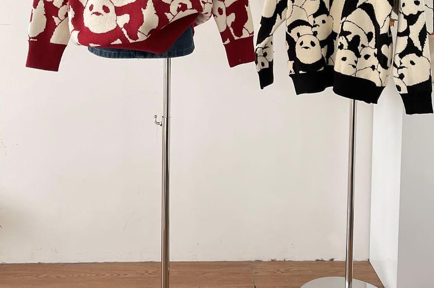 Round Neck Panda Print Lettering Sweater Product Image