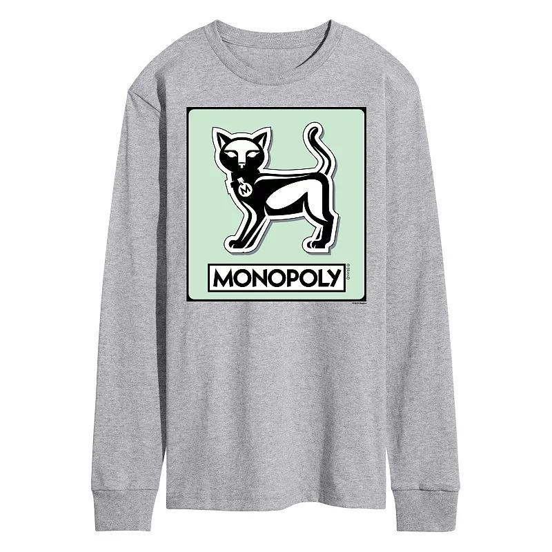 Men's Monopoly Cat Game Token Long Sleeve Graphic Tee, Size: Small, Gray Product Image