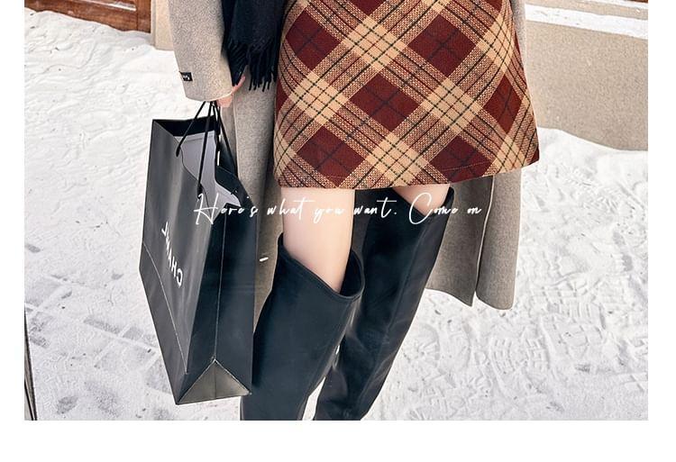 High Rise Plaid Mini A-Line Skirt Product Image