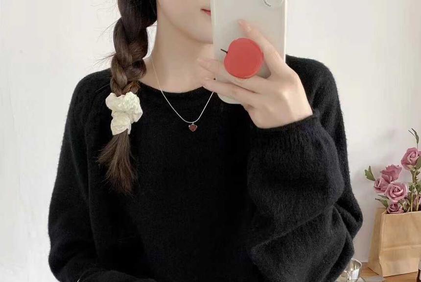 Long-Sleeve Round Neck Plain Sweater Product Image