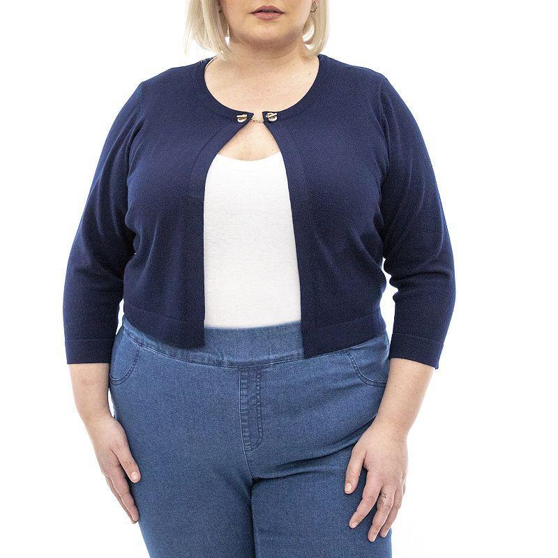 Plus Size Nina Leonard Crop Bolero, Womens Blue Product Image