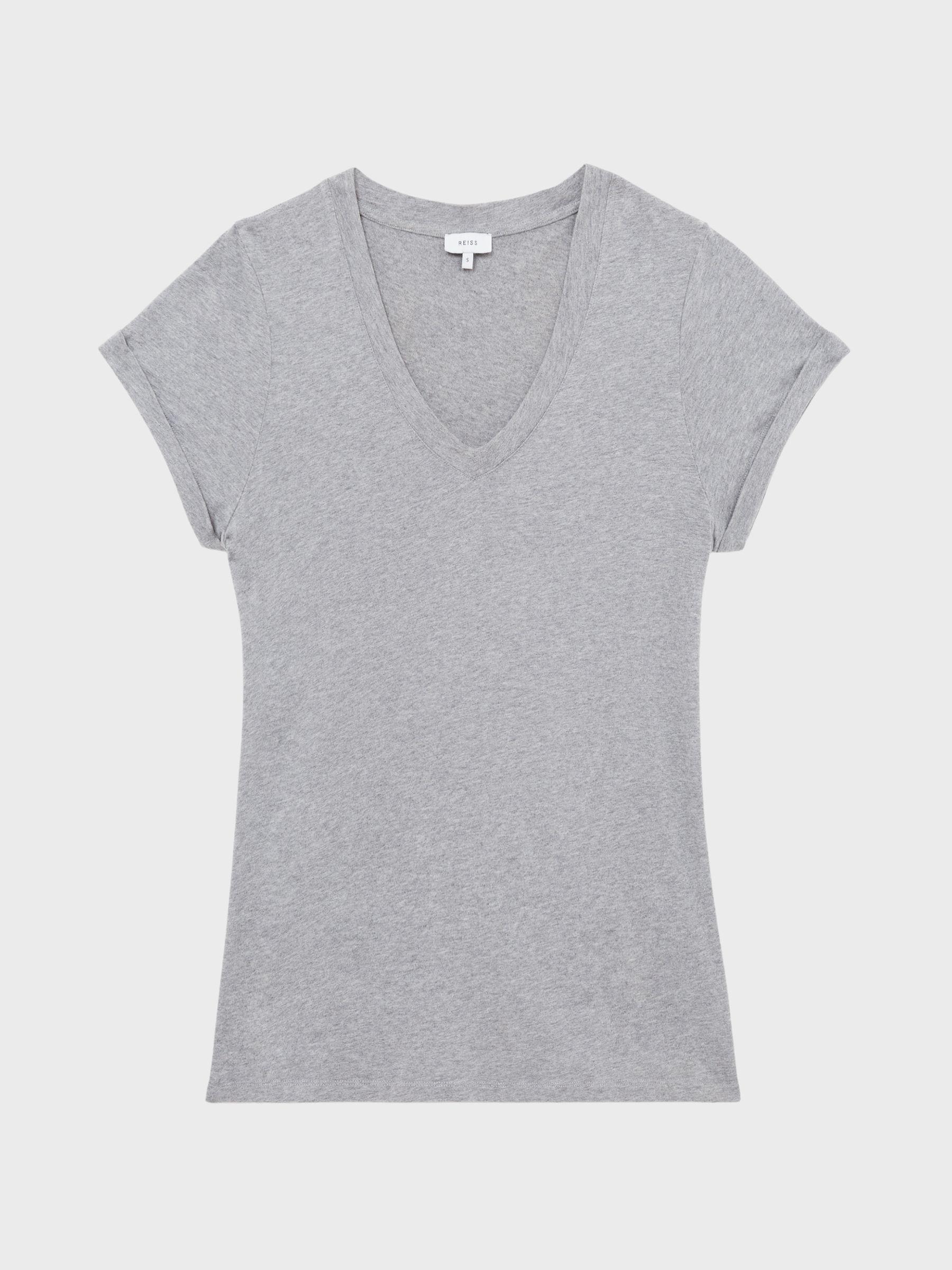 Cotton-Jersey V-Neck T-Shirt in Grey Product Image