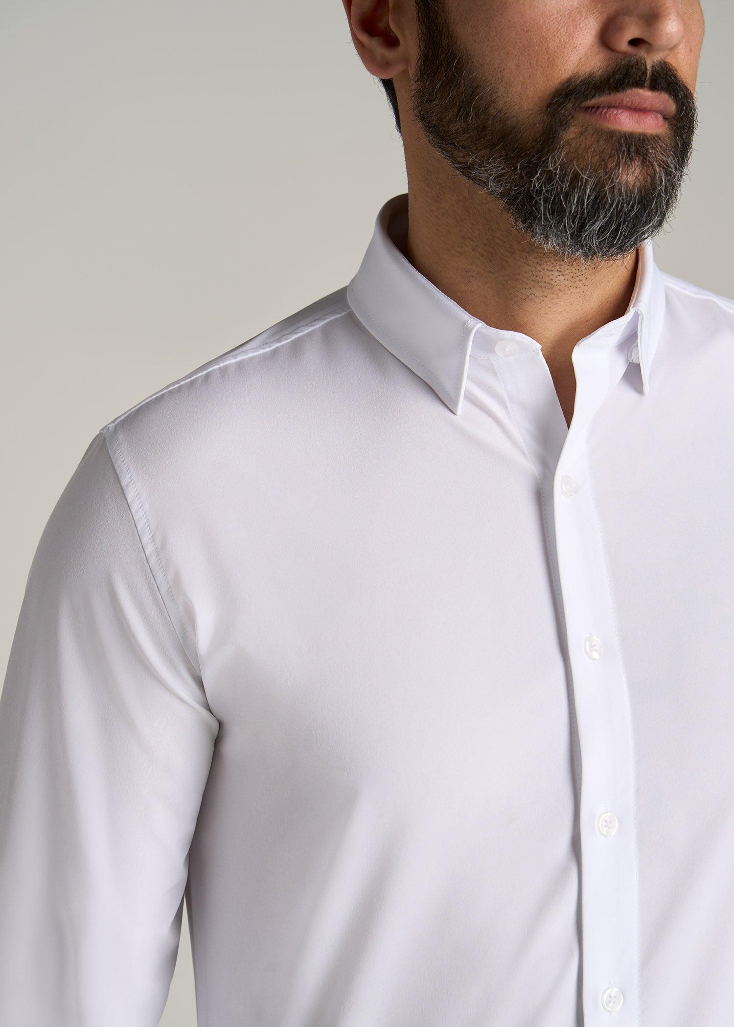 Traveler Stretch Dress Shirt for Tall Men in White Product Image