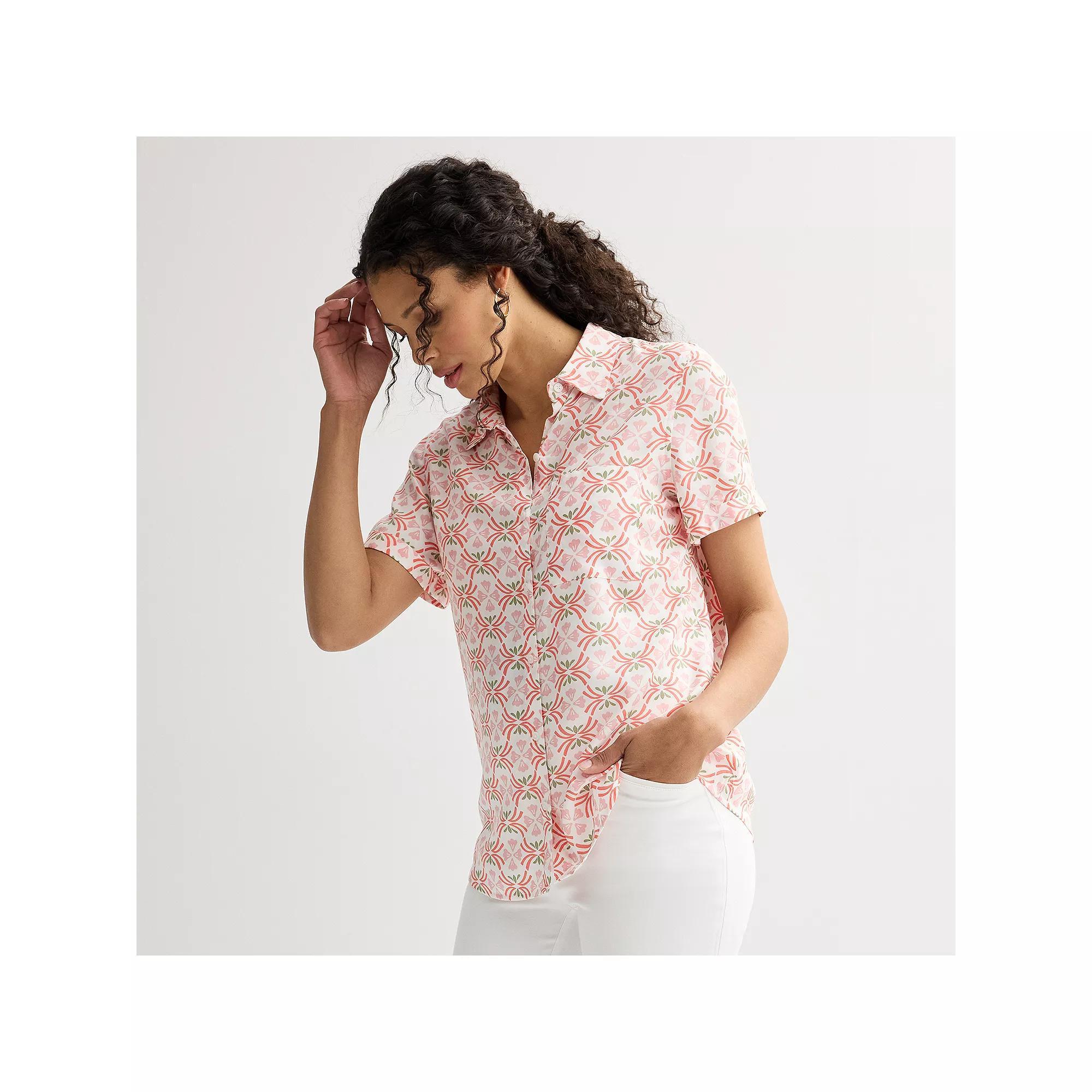 Women's Croft & Barrow® Camp Shirt, Size: XL, Pink White Tile Product Image